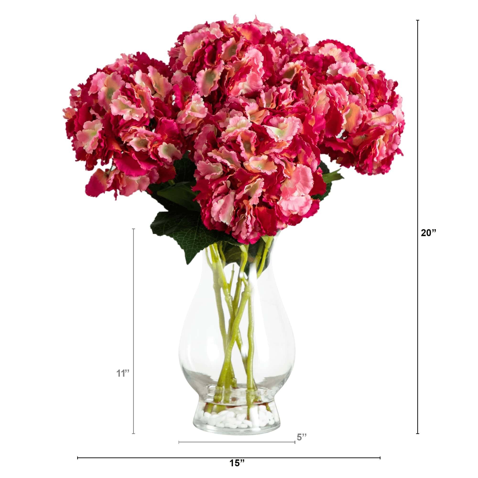 20" Pink Artificial Hydrangea Arrangement in Glass Vase